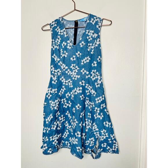 DRAPER JAMES Blue White Floral Sleeveless V-Neckline Love Circle Dress Size 2 - Picture 3 of 10